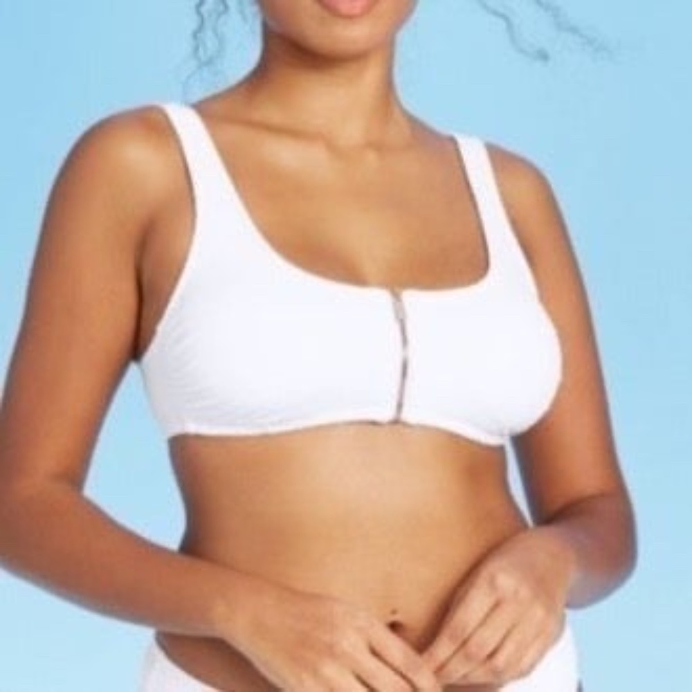 White Zipper Tank Bralette Bikini Top NEW